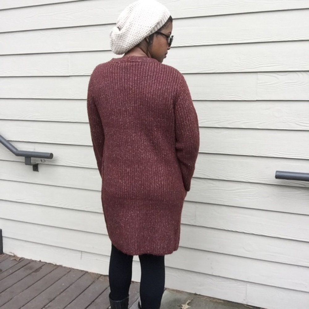 Rust V-Neck Chunky Knit Button Up Sweater Cardigan - Picture 6 of 6